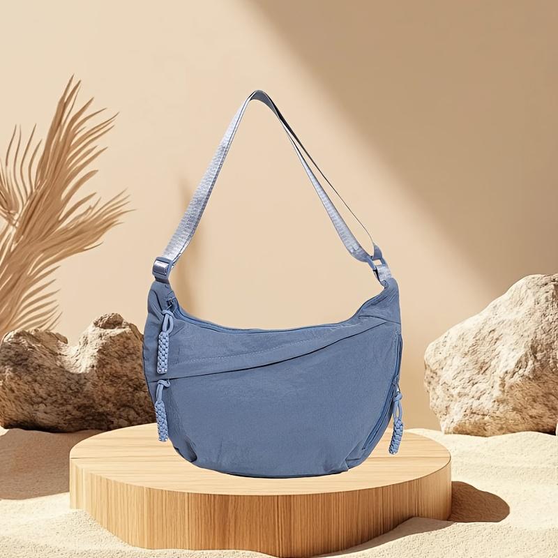 

Легкая сумка кроссбоди большой вместимости однотонная с молнией, прочная полиэстеровая сумка на плечо для поездок на работу, сумка на плечо минималистичная сумка синий