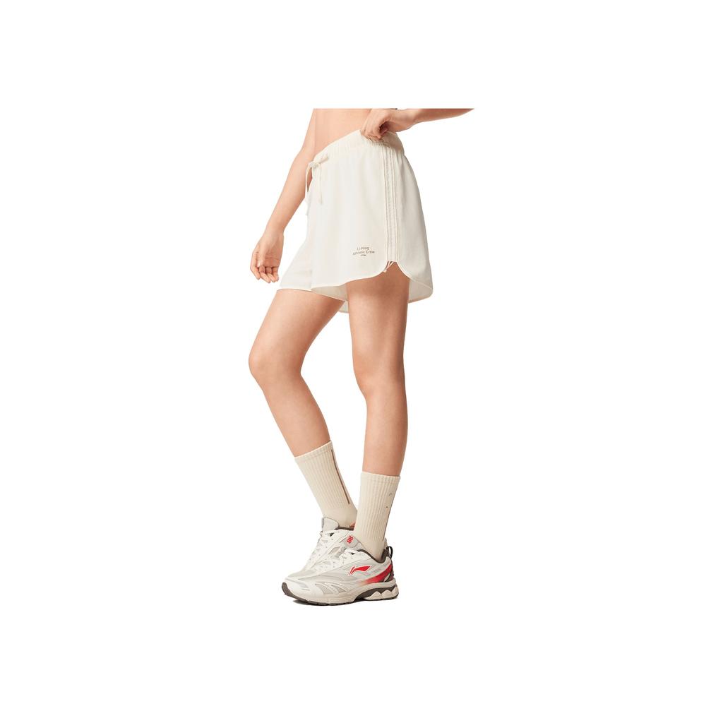 Li-Ning Comfortable Simple Versatile Casual Letter Lace-Up Sports Shorts Women shorts Off-White AKSV412-6