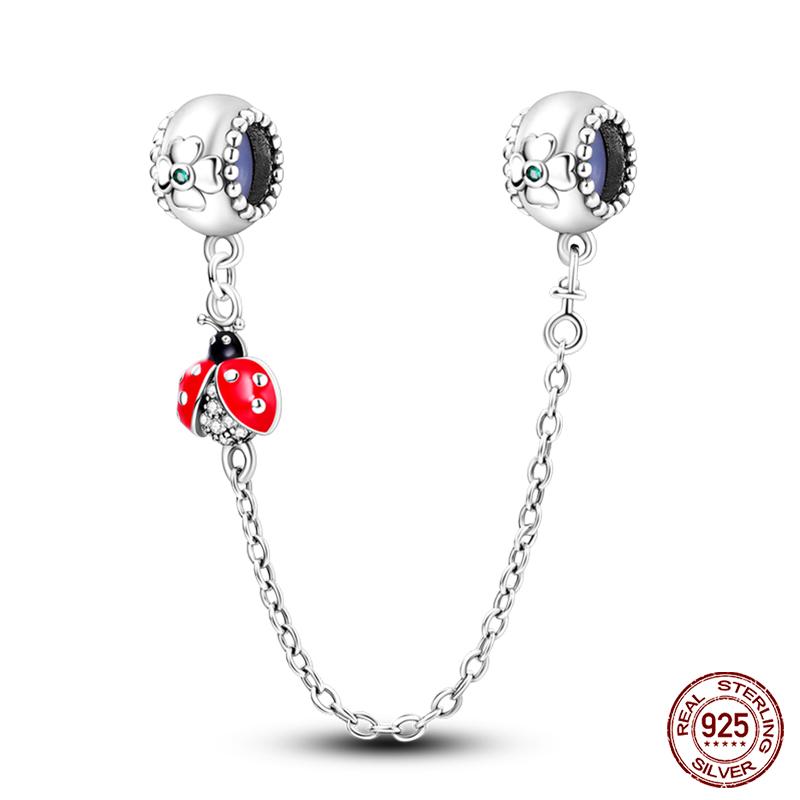 Real 925 Silver Stars & Moon Sunflower Safety Chains Spacer Beads Charms Fit Qikaola 925 Bracelets DIY Jewelry