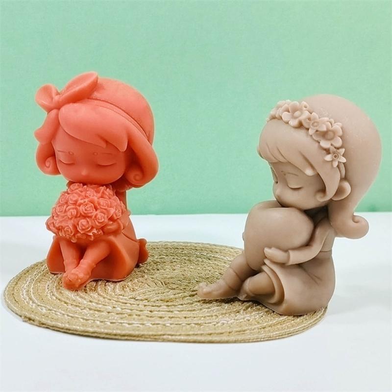 Cute Little Girl Silicone Moulds Scented Candle Molds DIY Cake Chocolate Decor