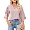 Summer new style European and American fashion solid color top loose V-neck chiffon blouse