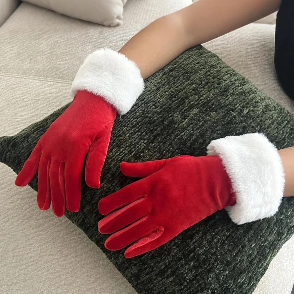 Christmas Party Etiquette Performance Gloves Womens Velvet Winter Warm Short Gloves Cycling Driving Running Outdoor Activities
