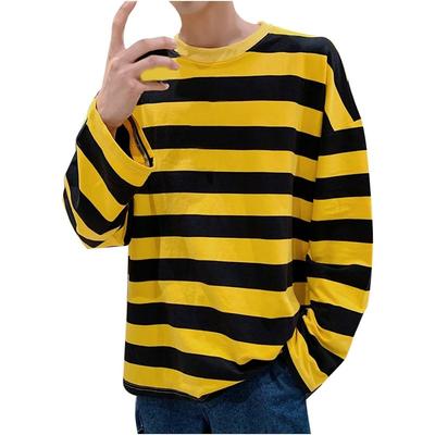 Herren gestreifte Langarmhemden Rundhals Lockerer Überzieher Entspannte Passform Bequeme Pullover T-Shirts Lounge Streetwear Oberteile