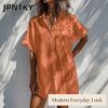 JPNTKY Fashion Summer Spring Solid Color Print Short Sleeve POLO Neck Casual Dresses