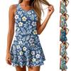 Sleeveless Tropical Floral Print Dress with Round Neck and Flared Hem Lightweight Casual Style