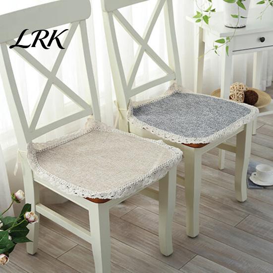 Cotton Linen Pads for Hard Chairs Chair Pad with Ties, Striped Plaid Mat Lightweight Seat Mats Lace Trim, Breathable Dining Office