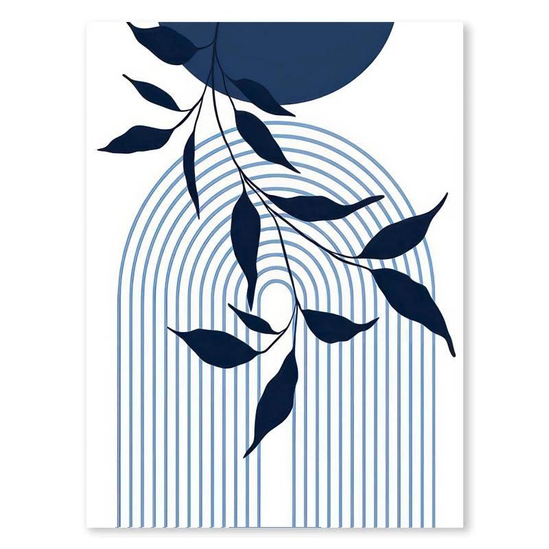 Boho Blue Abstract Modern Wall Art Print Sun Geometric Line Leaf Canvas Painting Nordic Posters Decor Pictures for Living Room