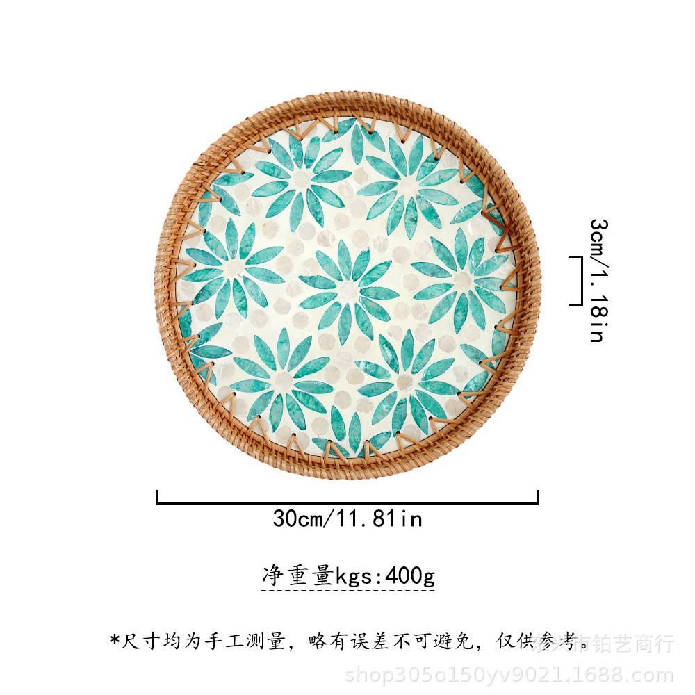 Color Shell Jewelry Cosmetics Food Teacup Storage Trays Handmade Rattan Fruit Dessert Bread Pans Round Rattan Decoration Trays