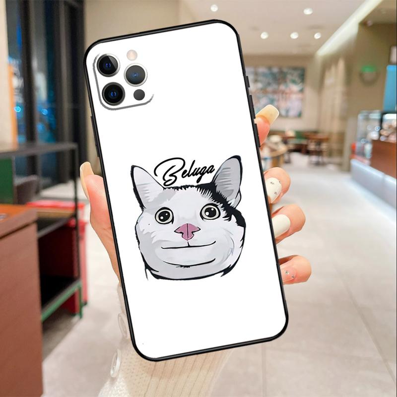 Beluga Cat Meme Face Smiling Phone Case For iPhone 17 16 15 14 13 12 11 Pro Max mini 16 Plus 16e 17 Air Protective Cover
