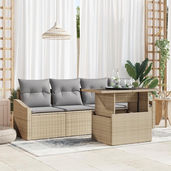 VidaXL Ensemble de canapé de jardin 5 pièces avec coussins en poly ratan beige 3357643
