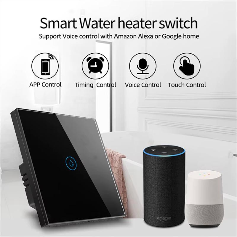 Tuya WiFi Smart Water Heater Switch 20A/40A High Power Touch Wall Panel with APP Remote Timer and Voice Control for Boiler AC Alexa Google