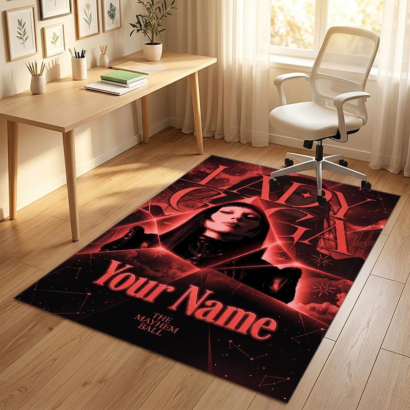 Personalized Crystal Velvet Carpet,Lady Gaga Custom Printed Name, Plush Area Rug For Home Indoor Decor