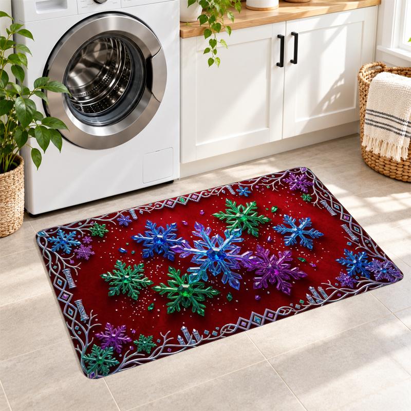 Flannel Kitchen Mat Christmas Soft Area Rug Non Slip Floor Carpet Home Decoration