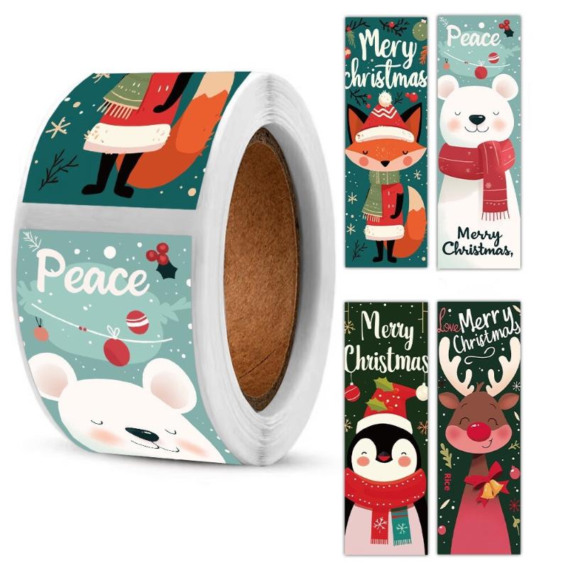 

120Pcs Christmas Stickers Roll - Cute Santa Polar Bear, Merry Christmas- For Gift Wrapping, Packaging - Paper-Based A