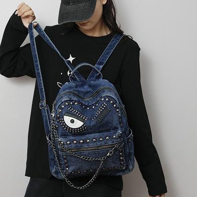 Schoolbag Retro Washed Goth Style One-eye Rivet Backpack American Street Style Couple Photo Shoot Personalized Backpack