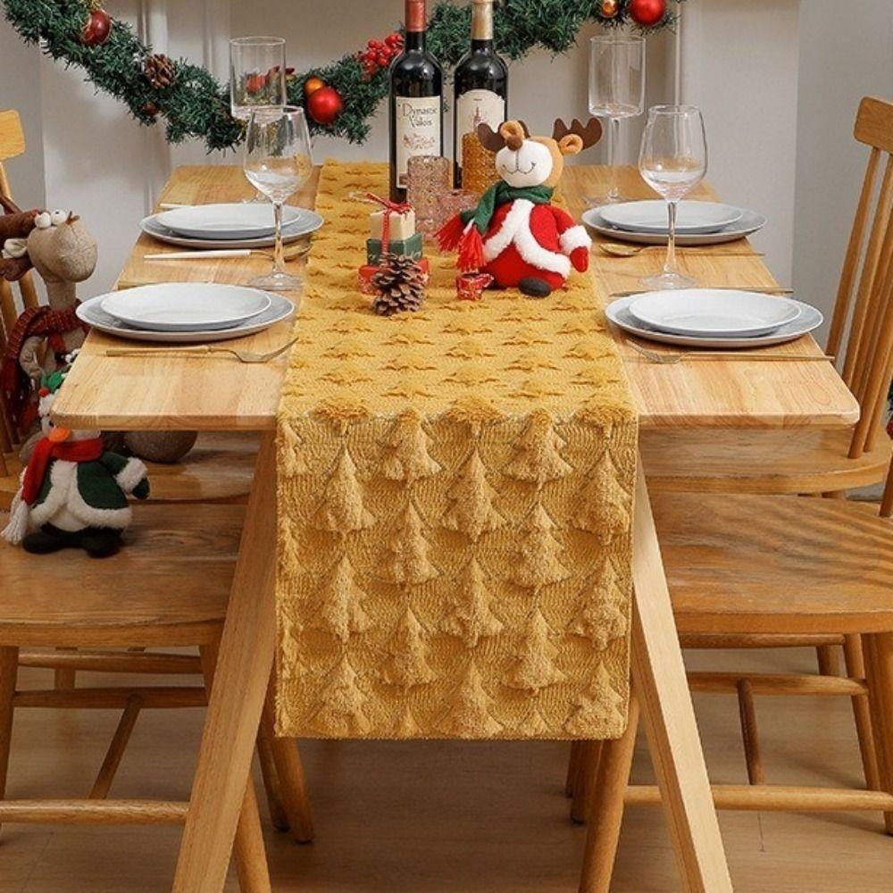 Neuer Weihnachts-Tischläufer 33*183cm Polyester Party Tischdeko 3D-Design Pailletten-Textur Esstischdeko Heimdeko