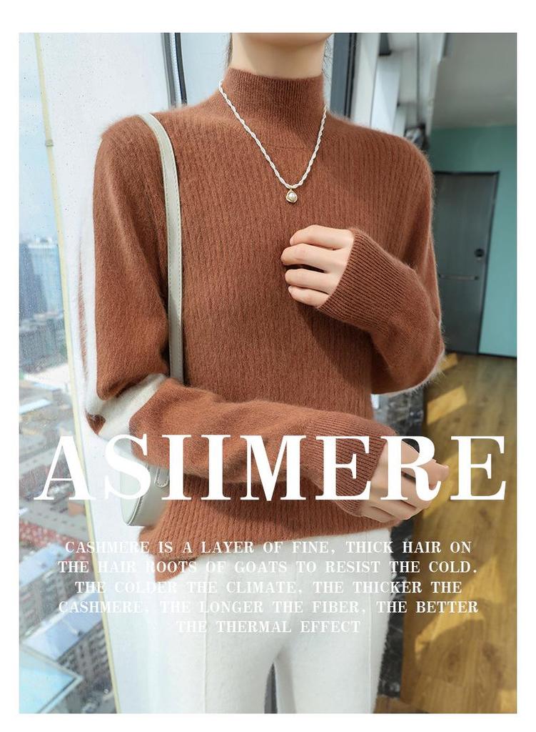 Lekasha 100% Mink Cashmere Round Neck Waffle Knit Sweater - Loose Fit, Casual Base Layer for Autumn/Winter