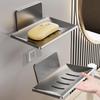 Punch-Free Wall-Mounted Aluminum Soap Holder with Drainage for Bathroom Storage