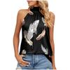 Women's Sexy Round Neck Pleated Vintage Flower Print Sleeveless Strappy Tank T-Shirt Tops