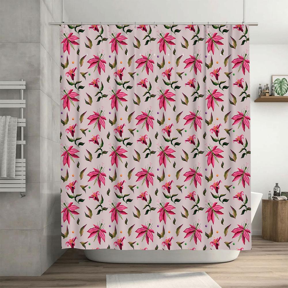 Fashion Watercolor Floral Shower Curtain Pink Green Waterproof Home Decor Bathroom Window Panel 180x259cm (70x102)