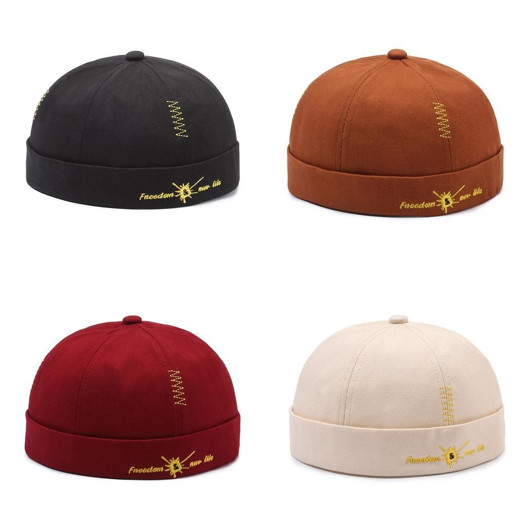 Cotton Cap Solid Color Round Top Hat Headwear Breathable Skullcap Gift Unisex