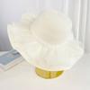 Beach Hat Natural High-Density Straw Fabric Sun Protection Wide Brim Dome Design Sun Hat Lace Bow Faux Pearls Decor Summer Hat