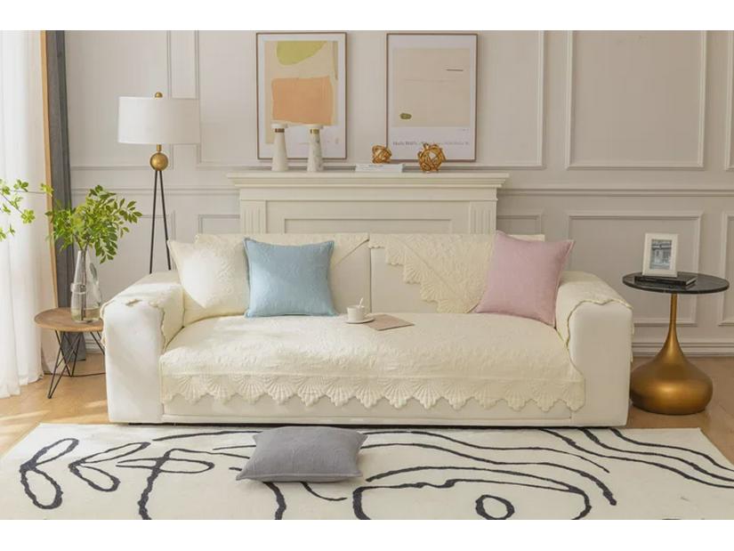 Poduszki na sofę z bawełny pikowanej w stylu kremowym - antypoślizgowe, nowoczesne, całoroczne