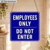 2D Flat 1pc Blue Square Hanging Aluminum Metal Plaque, "Employees Only Do Not Enter" Letter Sign, Business Shop Warehouse Office Backroom Staff