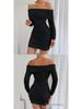 Autumn/Winter One-Shoulder Long Sleeve Pleated Slim-fit Dress for Women