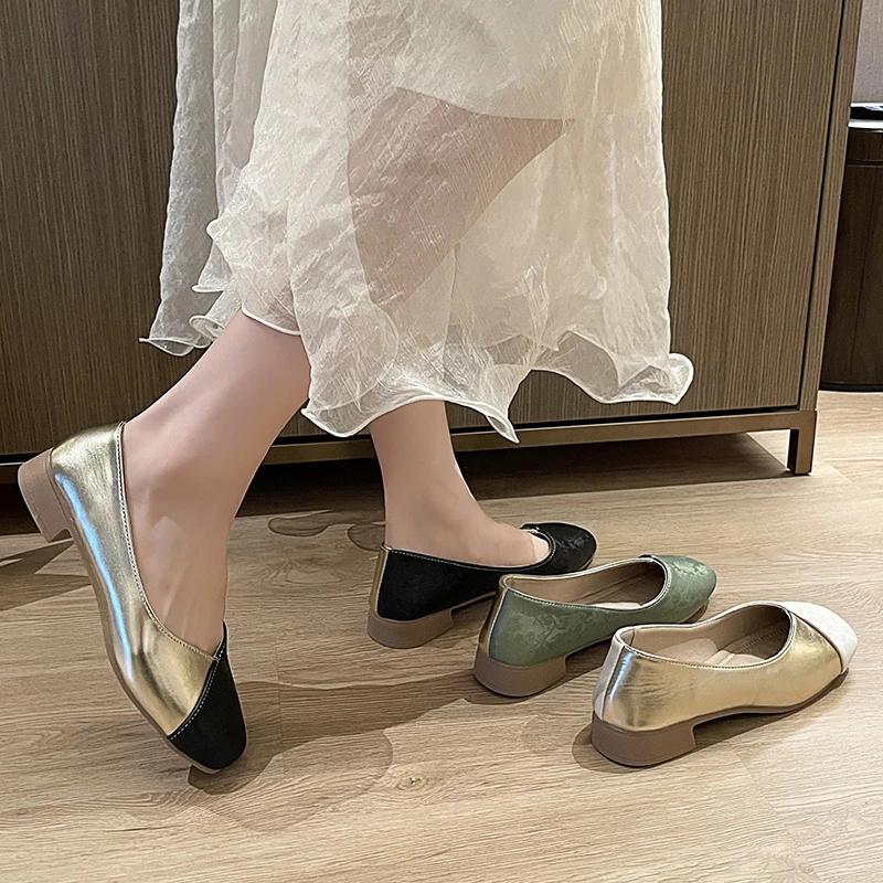 Fashion Elegant 2024  Comfort Slip-On Ladies Shoes Ballerina Women's Flat Round Toe Leather Soft-soled Single Shoes Women D307