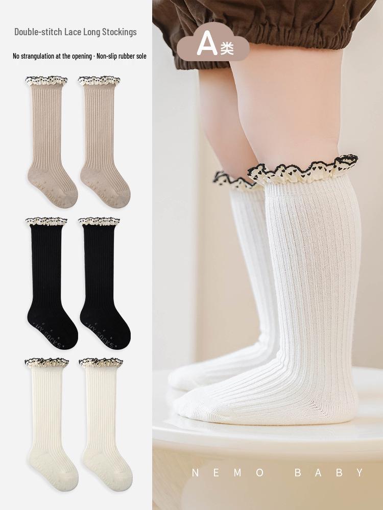 2024 Autumn Girls' Lace Calf Socks - Retro Forest Style Princess Socks