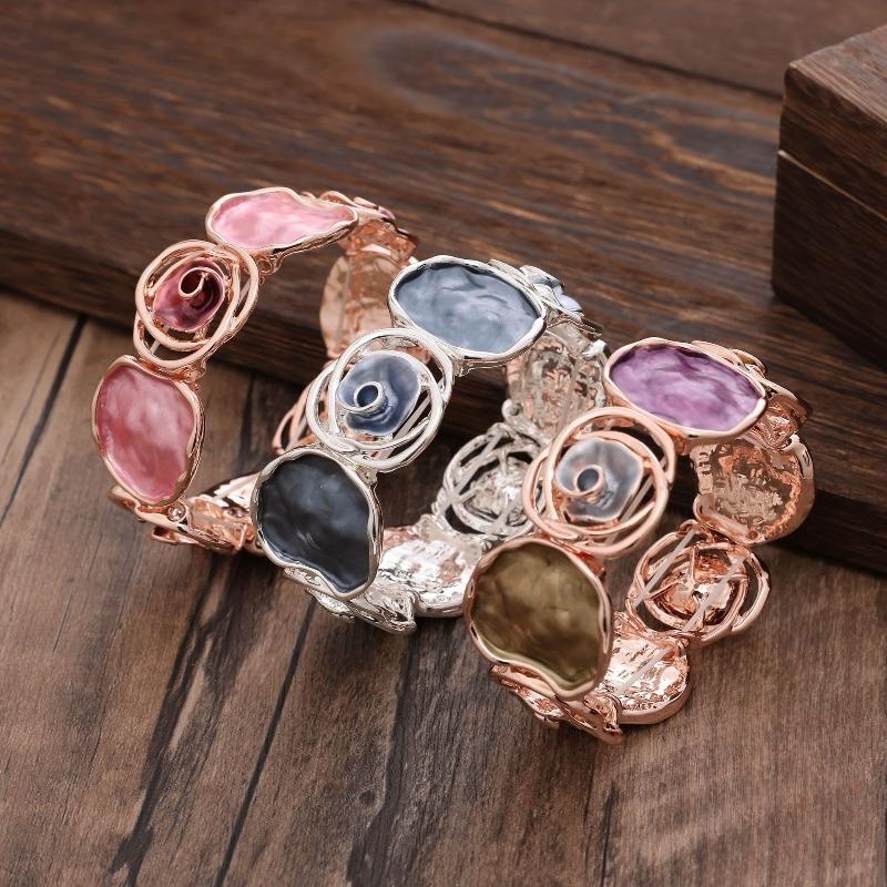 Color Painted Oil Geometric Rose Elastic Bracelet Fashion Premium Ladies Versatile Alloy Bracelet