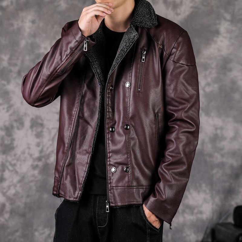 Winter men's leather jacket fur integrated jacket locomotive high-end thickened casual leather jacket men