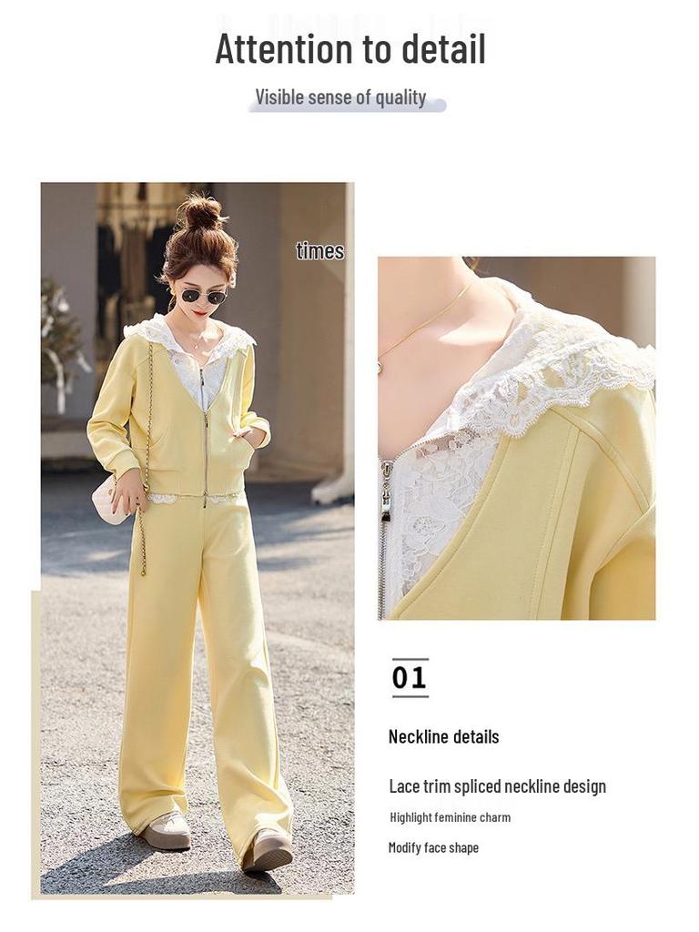 Spring 2025 Fashion: Small Fragrant Lace Patchwork Jacket & Long Pants Set