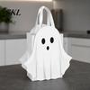 Ribbon Handle Bag Halloween Ghost Gift Bag, White Candy Pouch with Cute Face, Trick or Treat Favor for Party, Kids Goodie Prizes Holder