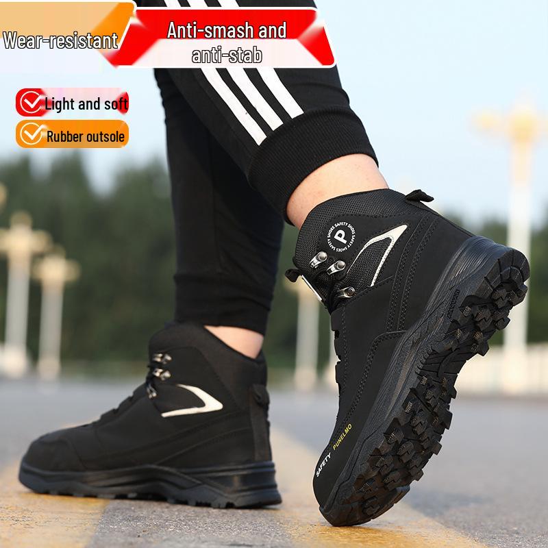 Men's Lightweight Anti-Smash, Puncture-Resistant High-Top Work Safety Shoes