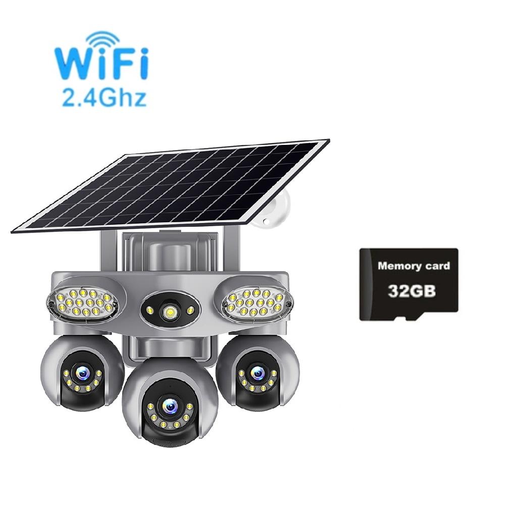 Solar PTZ Camera – 4G/WiFi Outdoor Security with 3-Screen View, Optional LED Light, 2-in-1 Surveillance & Night Lighting