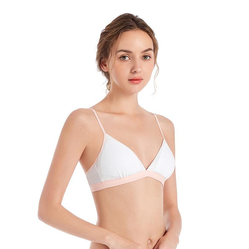 Color Matching Skin Friendly Waffle Triangle Cup Small Bra Push-up Bra No Underwire Sexy Back Buckle