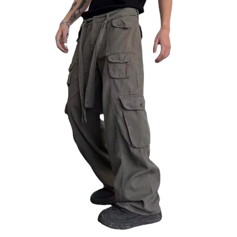 Men's Multi-Pocket Overalls: Original American High-Street Retro Hip-Hop Style, Japanese Straight Casual Pants Trend.