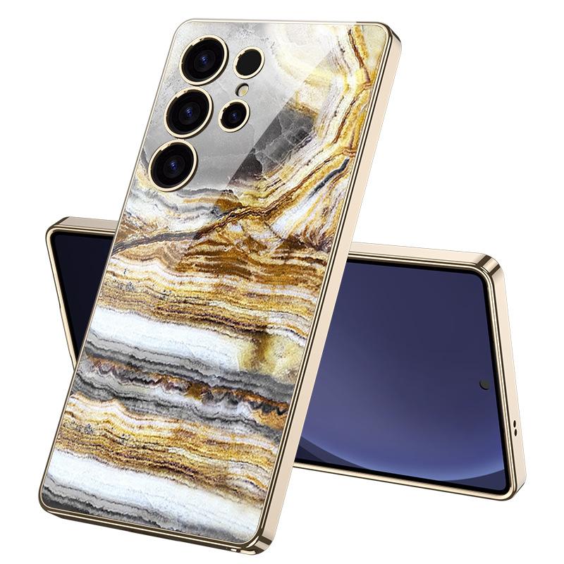 Marble Mobile Phone Case Suitable for Samsung S25 Ultra Glass Case Simple Style Men and Women Fashion Electroplated PC Hard