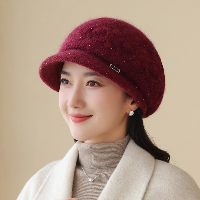 Middle-aged and Elderly Hat Women's Autumn and Winter Wool Hat Fashion Cap Thickened Warm Knitted Windproof Beret