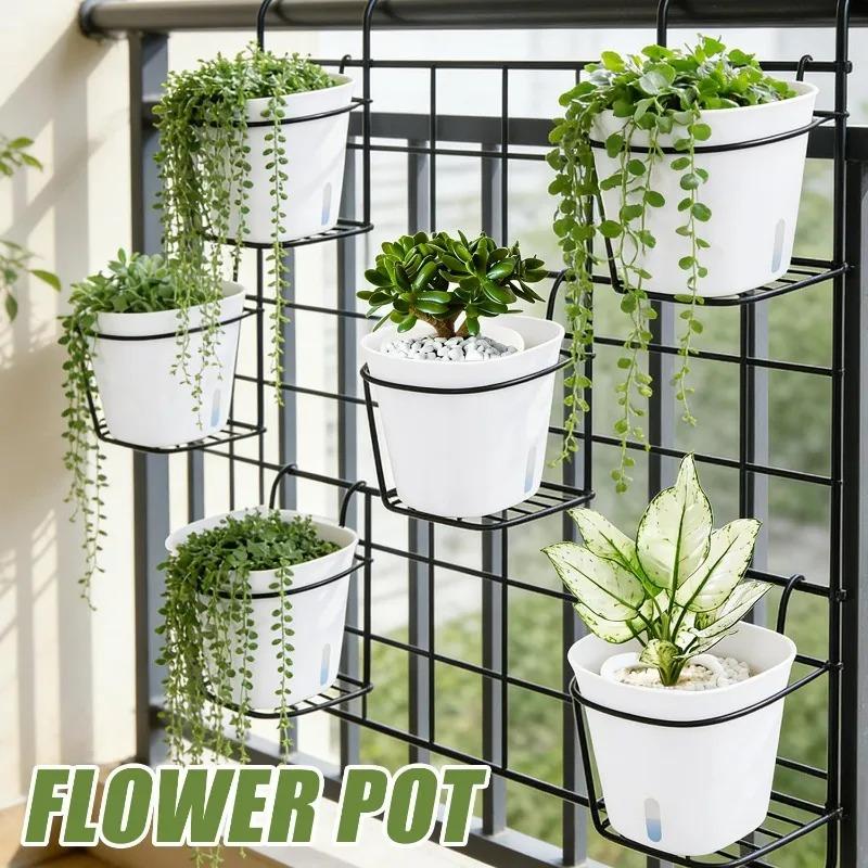 4/1x Self Watering Planter Pot Outdoors Plants Plastic Plant Pots Home Lazy Flowerpot with Water Level Garden Decor Supplies