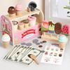 Wooden Ice Cream Counter Playset - Includes Ice Cream Cones Ice Cream Scoop And Toppings Montessori Pretend Play Food Toys Kids