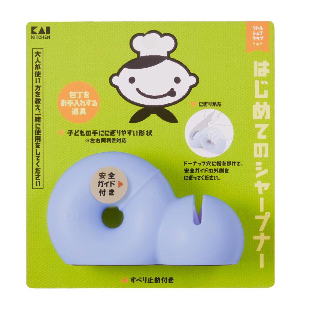Kai KAI First Sharpener for Little Chef with Sharpening Stone and Safety Guide Kids, Club, Blue, FG5204,