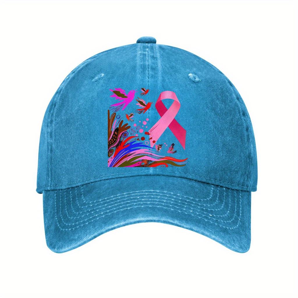 Pink Ribbon Breast Cancer Awareness Birds Print Cotton Baseball Cap Washed Casual Adjustable Dad Hat