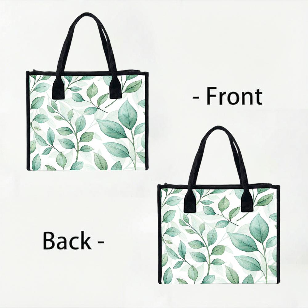 Watercolor Green Leaves Tote Bag Large Capacity Daily Portable Fashion Casual Shopping Shoulder Handbag for Women
