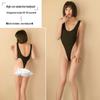 Man Yan Women's Sexy Deep V Backless High Slit See-Through Bodysuit