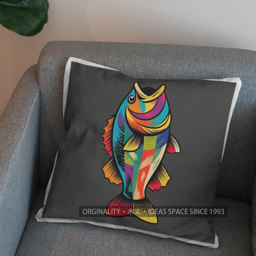 2D Colorful Fish Design Throw Pillow Cover Pattern Cushion Cover Suitable For Sofa Bedroom Car Pillow Cover