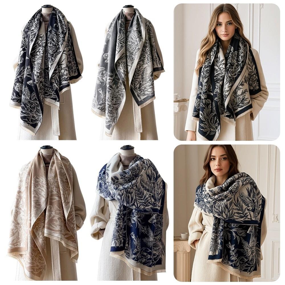 Tassel Design Imitation Cashmere Scarf Floral Jacquard Pashmina Shawl  for Winter Season