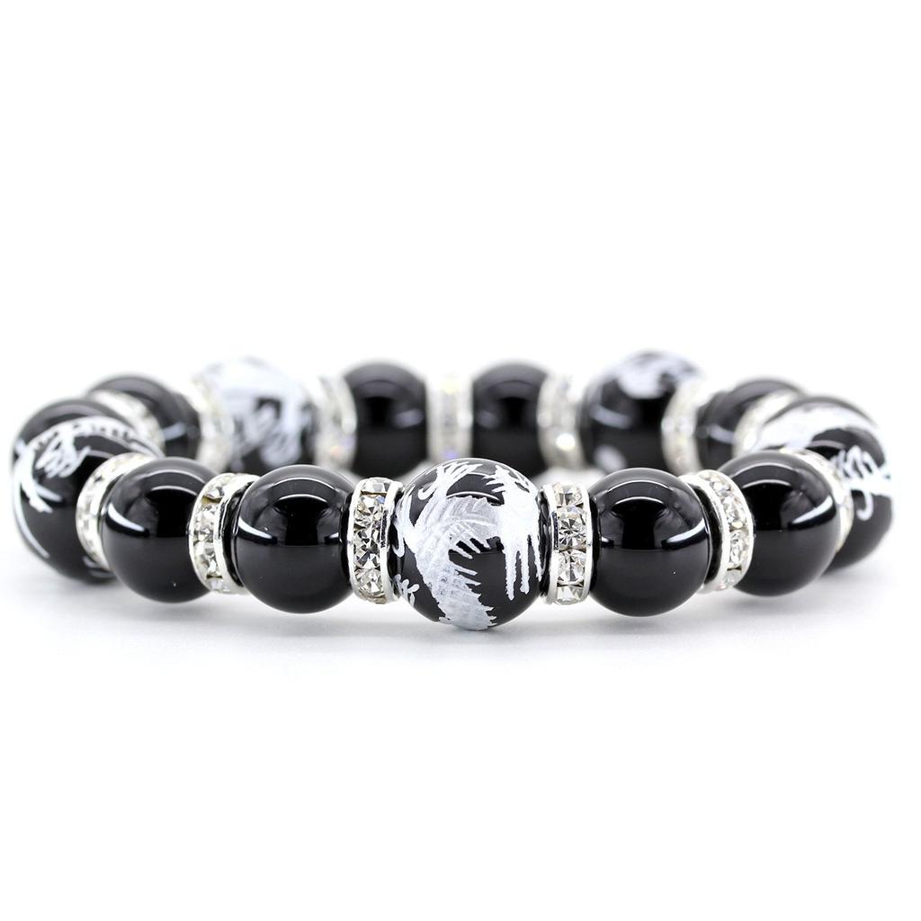 4A prayer silver carving dragon 14mm onyx paulownia box amulet for good natural stone [Sekki] beads, bracelet, included, luck, [b011]